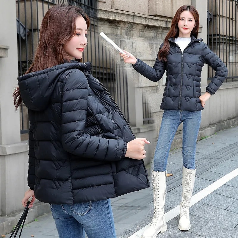 Sieviešu Parkas Ziemas jaka 2022 Jauns, silts sieviešu pamatmētelis ar kapuci, kokvilnas polsterēts Parkas īsās jakas ārējais apģērbs, liels izmērs 6XL