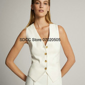 Γυναικείο γιλέκο Casual Slim Fit Μονόχρωμο λινό με λαιμόκοψη V-λαιμόκοψη Αμάνικο μπουφάν μονόστομο