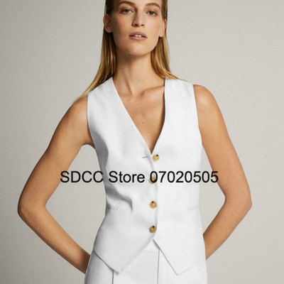 Γυναικείο γιλέκο Casual Slim Fit Μονόχρωμο λινό με λαιμόκοψη V-λαιμόκοψη Αμάνικο μπουφάν μονόστομο