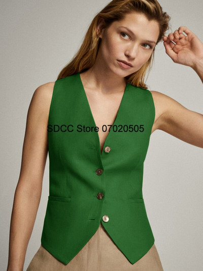 Γυναικείο γιλέκο Casual Slim Fit Μονόχρωμο λινό με λαιμόκοψη V-λαιμόκοψη Αμάνικο μπουφάν μονόστομο