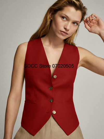 Γυναικείο γιλέκο Casual Slim Fit Μονόχρωμο λινό με λαιμόκοψη V-λαιμόκοψη Αμάνικο μπουφάν μονόστομο