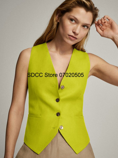 Γυναικείο γιλέκο Casual Slim Fit Μονόχρωμο λινό με λαιμόκοψη V-λαιμόκοψη Αμάνικο μπουφάν μονόστομο