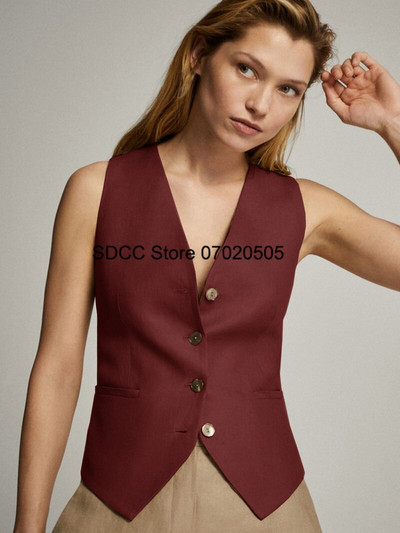 Γυναικείο γιλέκο Casual Slim Fit Μονόχρωμο λινό με λαιμόκοψη V-λαιμόκοψη Αμάνικο μπουφάν μονόστομο