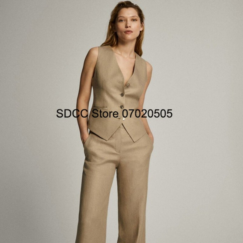 Γυναικείο γιλέκο Casual Slim Fit Μονόχρωμο λινό με λαιμόκοψη V-λαιμόκοψη Αμάνικο μπουφάν μονόστομο