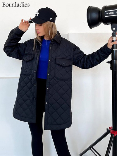 Bornladies rūtainā stepēta jaka Sieviešu brīvs, plāns puffer parka mētelis Vintage jostas virsdrēbes rudens ziemas sieviešu oversize mētelis