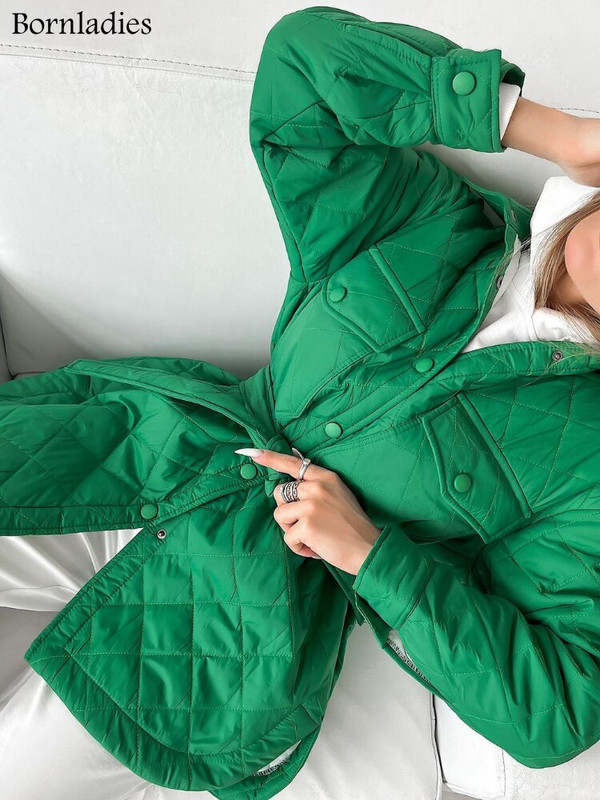 Bornladies rūtainā stepēta jaka Sieviešu brīvs, plāns puffer parka mētelis Vintage jostas virsdrēbes rudens ziemas sieviešu oversize mētelis