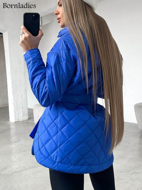 Bornladies rūtainā stepēta jaka Sieviešu brīvs, plāns puffer parka mētelis Vintage jostas virsdrēbes rudens ziemas sieviešu oversize mētelis