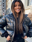 Ailegogo Ziemas Biezas Siltas Īsas Parkas Sieviešu Modes Melni PU ādas Mēteļi Sieviešu Eleganti Rāvējslēdzējs Kokvilnas Jakas Sieviešu apģērbs