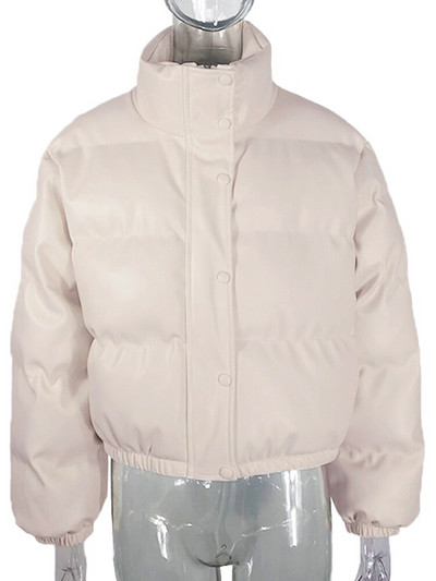 Ailegogo Ziemas Biezas Siltas Īsas Parkas Sieviešu Modes Melni PU ādas Mēteļi Sieviešu Eleganti Rāvējslēdzējs Kokvilnas Jakas Sieviešu apģērbs