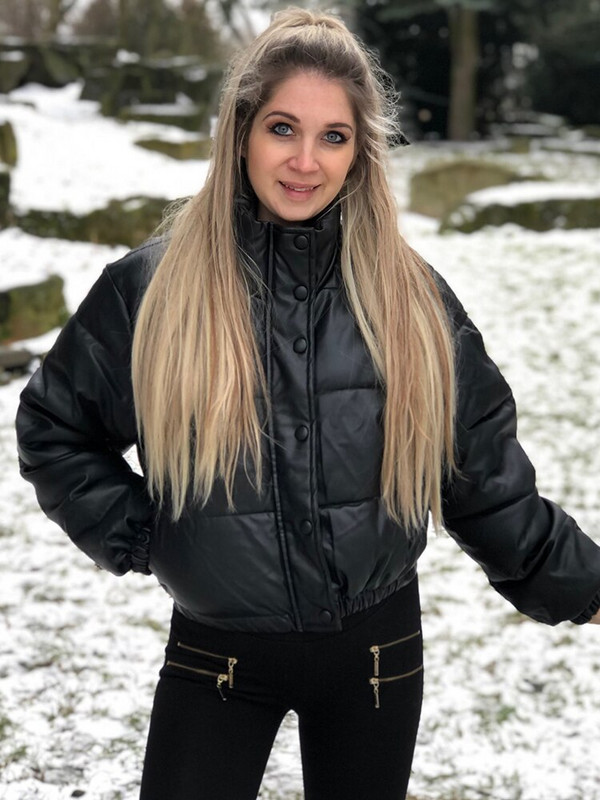 Ailegogo Ziemas Biezas Siltas Īsas Parkas Sieviešu Modes Melni PU ādas Mēteļi Sieviešu Eleganti Rāvējslēdzējs Kokvilnas Jakas Sieviešu apģērbs