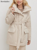 Bornladies stepēta jaka Sieviešu ziemas brīvs parka mētelis vintage virsdrēbes ar jostu Sieviešu siltas kokvilnas jakas