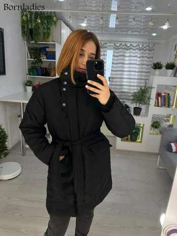 Γυναικεία καπιτονέ τζάκετ Bornladies Winter Loose Parkas Παλτό Vintage με ζωνές πανωφόρια Γυναικεία ζεστά βαμβακερά μπουφάν