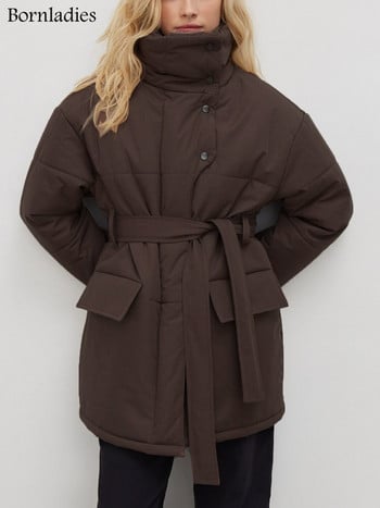 Γυναικεία καπιτονέ τζάκετ Bornladies Winter Loose Parkas Παλτό Vintage με ζωνές πανωφόρια Γυναικεία ζεστά βαμβακερά μπουφάν