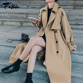 Brīva, retro stila, divrindu melna haki krāsas vējjaka sievietēm