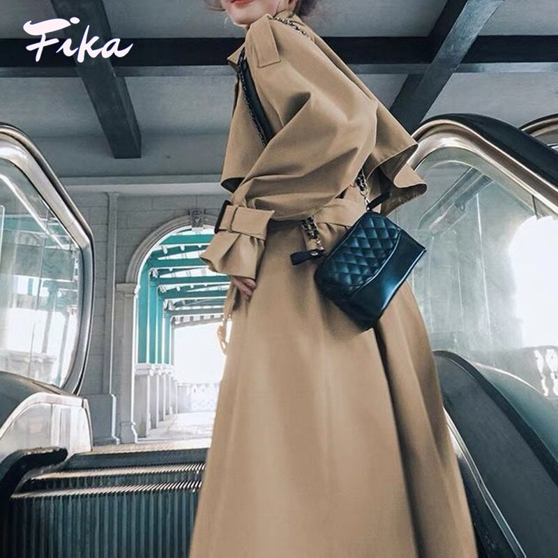 Brīva, retro stila, divrindu melna haki krāsas vējjaka sievietēm