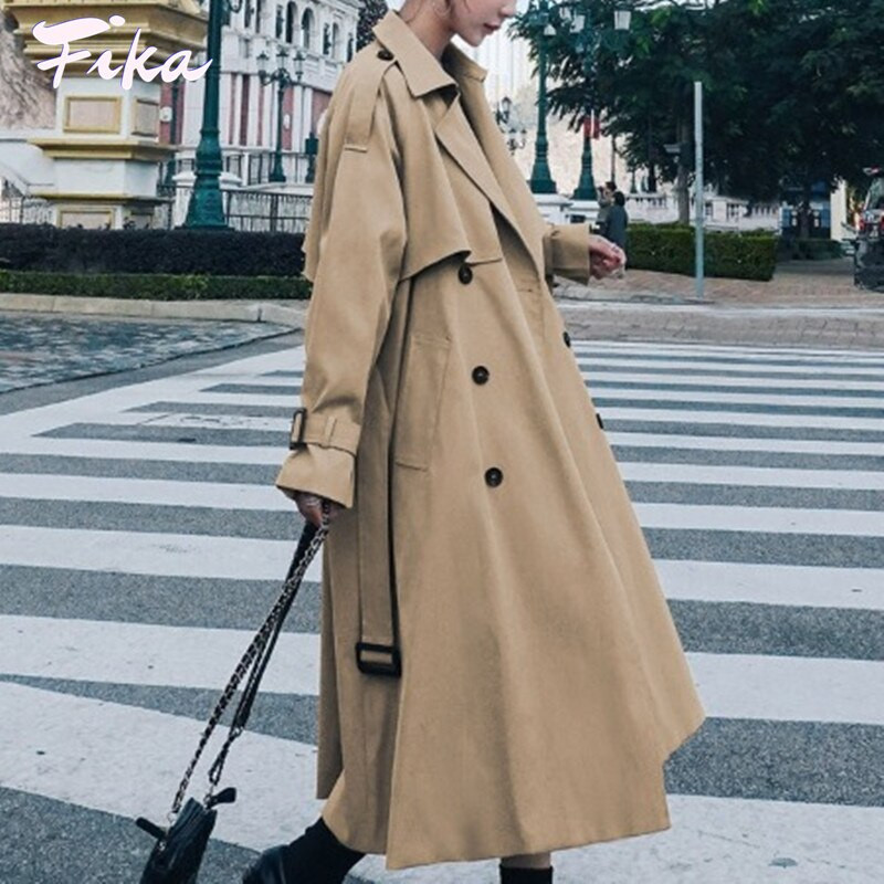 Brīva, retro stila, divrindu melna haki krāsas vējjaka sievietēm