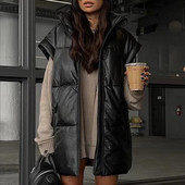 Γυναικεία PU γιλέκα μπουφάν ψεύτικο δερμάτινο γιλέκο Streetwear Παλτό Γυναικεία μαύρα ρούχα Γυναικεία αμάνικα παλτό Γυναικείο μπουφάν