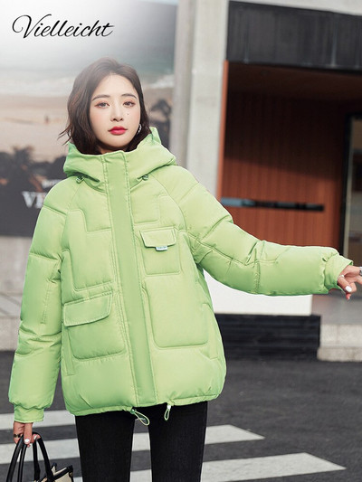 Vielleicht Jauna 2022. gada sieviešu īsā jaka Ziemas bieza ar kapuci, kokvilnas polsterēti mēteļi sievietēm, korejiešu vaļīgi puferi parkas sievietēm, liela izmēra