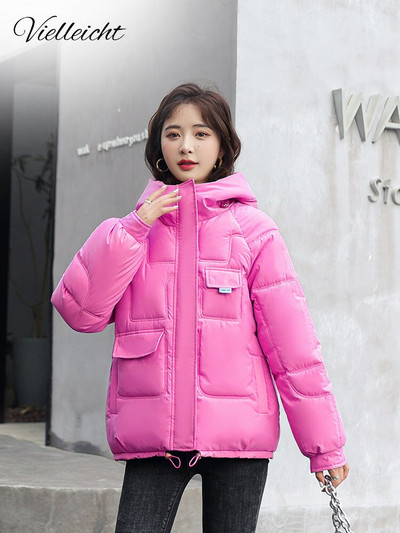 Vielleicht Jauna 2022. gada sieviešu īsā jaka Ziemas bieza ar kapuci, kokvilnas polsterēti mēteļi sievietēm, korejiešu vaļīgi puferi parkas sievietēm, liela izmēra