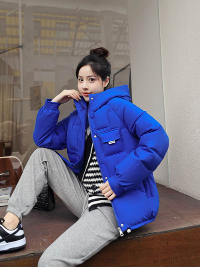 Vielleicht Jauna 2022. gada sieviešu īsā jaka Ziemas bieza ar kapuci, kokvilnas polsterēti mēteļi sievietēm, korejiešu vaļīgi puferi parkas sievietēm, liela izmēra