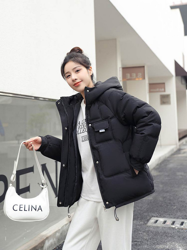 Vielleicht Jauna 2022. gada sieviešu īsā jaka Ziemas bieza ar kapuci, kokvilnas polsterēti mēteļi sievietēm, korejiešu vaļīgi puferi parkas sievietēm, liela izmēra