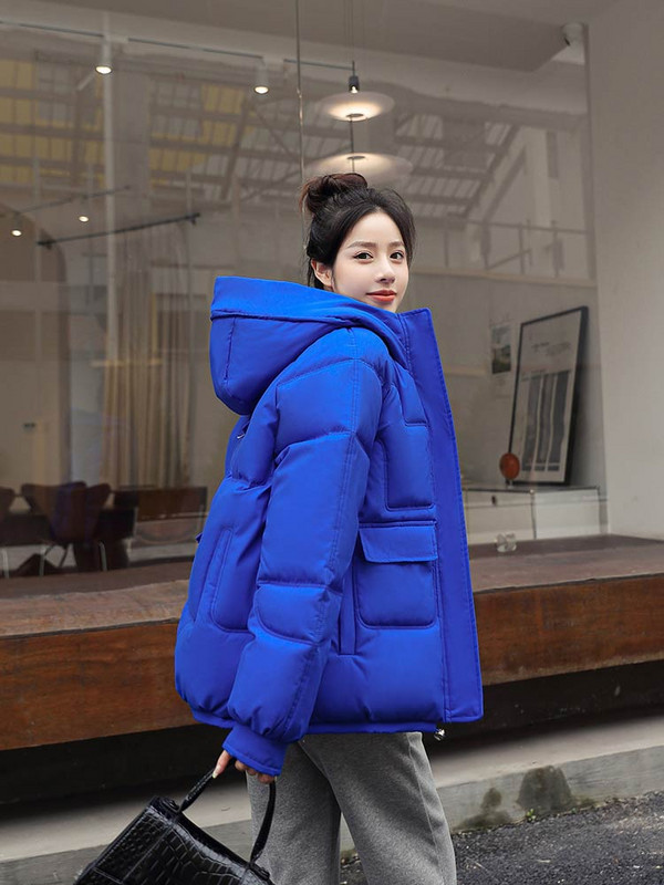 Vielleicht Jauna 2022. gada sieviešu īsā jaka Ziemas bieza ar kapuci, kokvilnas polsterēti mēteļi sievietēm, korejiešu vaļīgi puferi parkas sievietēm, liela izmēra