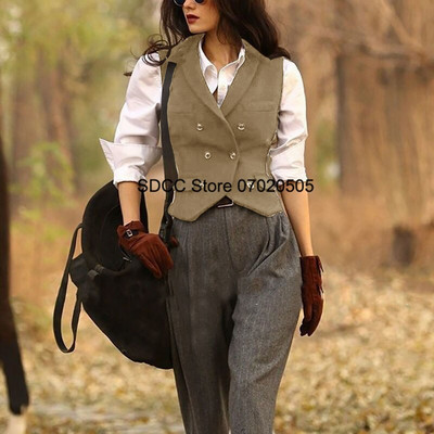 Novi ženski prsluk Vunena jakna bez rukava u obliku riblje kosti, ležerni ženski kaputi s V-izrezom Colete