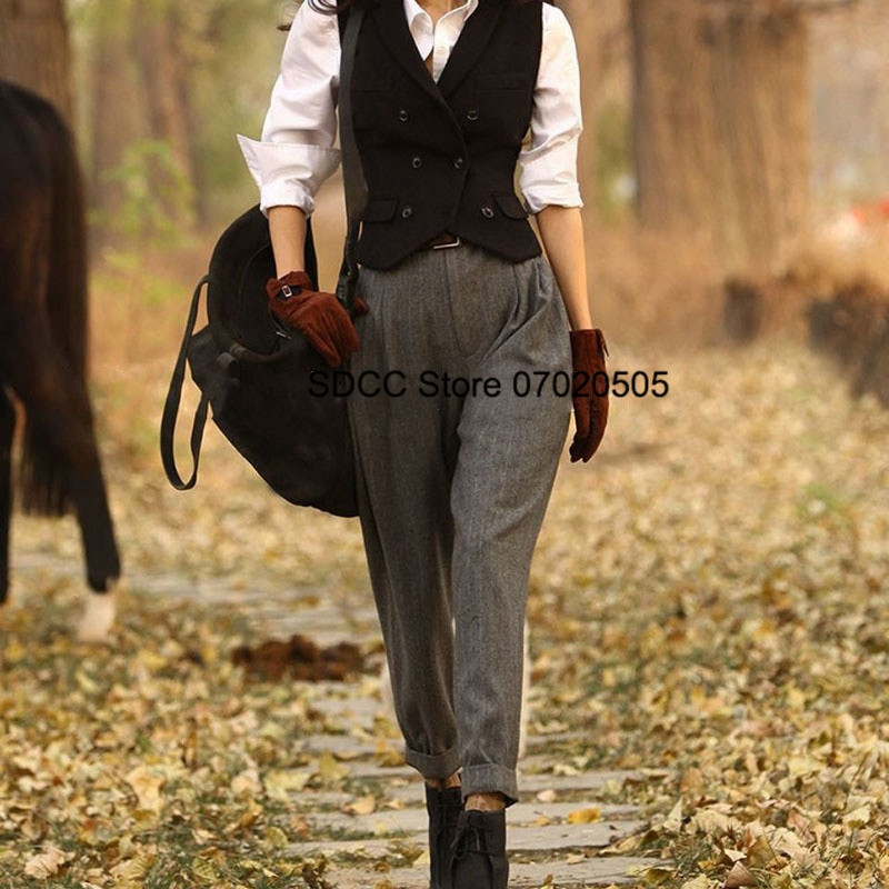 Novi ženski prsluk Vunena jakna bez rukava u obliku riblje kosti, ležerni ženski kaputi s V-izrezom Colete