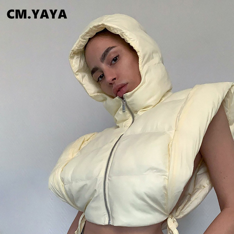 CM.YAYA Sievietēm piesienas seksīgas vestes ar kapuci ar dobiem sāniem ziemas pavasara virsjakās bez piedurknēm