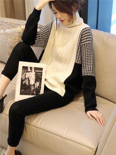 Sieviešu ziemas apģērbs 2022. gada korejiešu modes džemperis ar garām piedurknēm, biezi džemperi ar apkakli, trikotāžas vintage liela izmēra džemperis