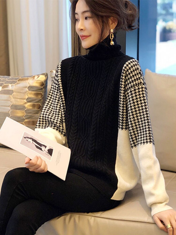 Sieviešu ziemas apģērbs 2022. gada korejiešu modes džemperis ar garām piedurknēm, biezi džemperi ar apkakli, trikotāžas vintage liela izmēra džemperis