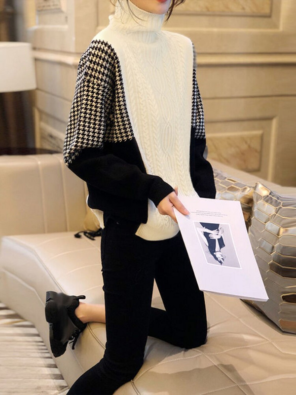 Sieviešu ziemas apģērbs 2022. gada korejiešu modes džemperis ar garām piedurknēm, biezi džemperi ar apkakli, trikotāžas vintage liela izmēra džemperis