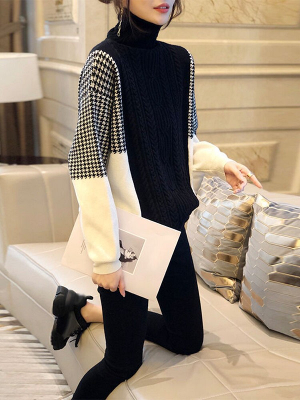 Sieviešu ziemas apģērbs 2022. gada korejiešu modes džemperis ar garām piedurknēm, biezi džemperi ar apkakli, trikotāžas vintage liela izmēra džemperis