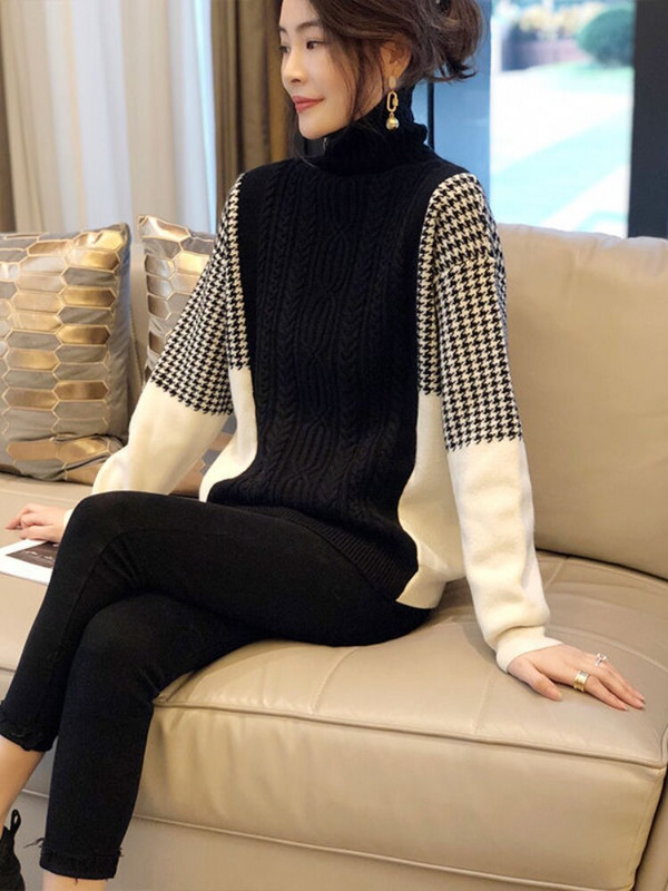 Sieviešu ziemas apģērbs 2022. gada korejiešu modes džemperis ar garām piedurknēm, biezi džemperi ar apkakli, trikotāžas vintage liela izmēra džemperis