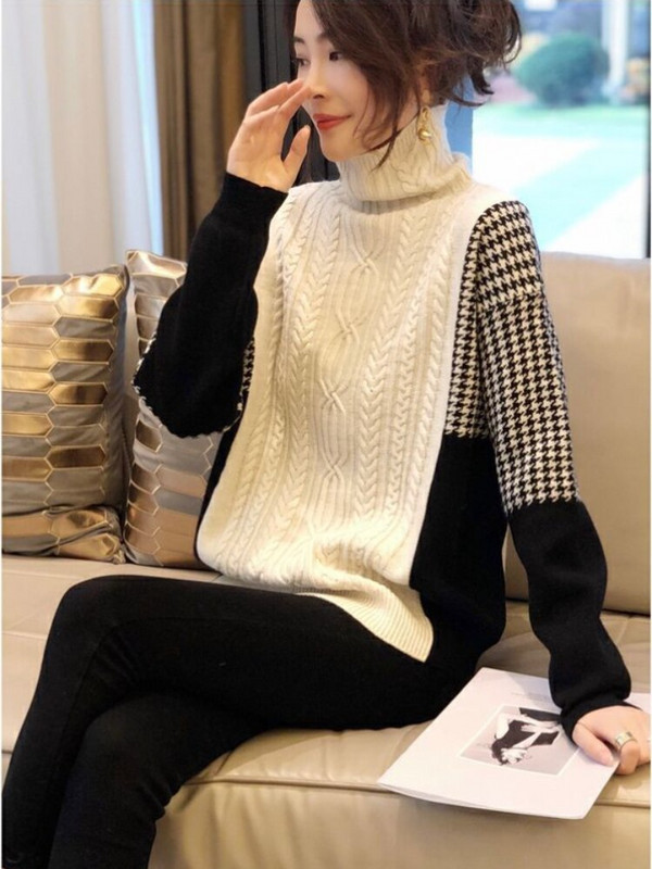 Sieviešu ziemas apģērbs 2022. gada korejiešu modes džemperis ar garām piedurknēm, biezi džemperi ar apkakli, trikotāžas vintage liela izmēra džemperis