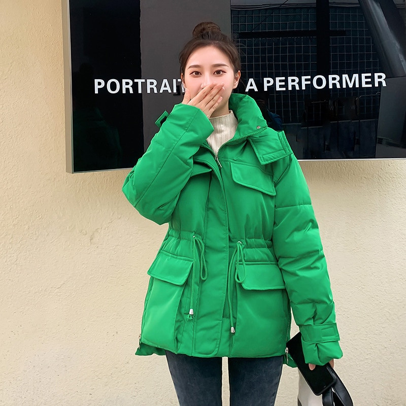 2022. gada Safari stila ziemas parki Sieviešu dūnu kokvilnas polsterētas jakas ar kapuci, brīvi topi studentiem, biezi, silti, savilkami virsdrēbes JH663