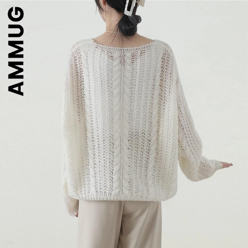 Ammug Γυναικείο πουλόβερ V λαιμόκοψη Πλεκτό Μόδα Γλυκό Κομψό Γυναικείο Πουλόβερ Μαλακό κορίτσι Γυναικείο πουλόβερ 2022 Κορεάτικα φθηνά γυναικεία μπλουζάκια
