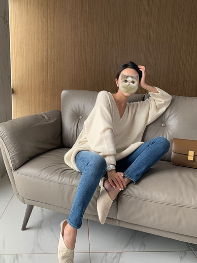 Κασμίρ γυναικείο πουλόβερ μεσαίου μήκους Πουλόβερ με λαιμόκοψη V χαλαρό πουλόβερ 22 φθινόπωρο χειμώνα νέο