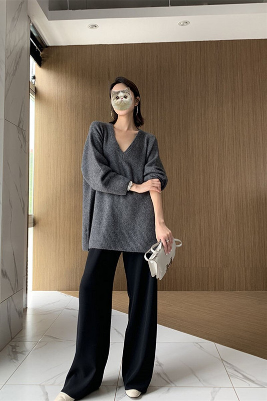 Κασμίρ γυναικείο πουλόβερ μεσαίου μήκους Πουλόβερ με λαιμόκοψη V χαλαρό πουλόβερ 22 φθινόπωρο χειμώνα νέο