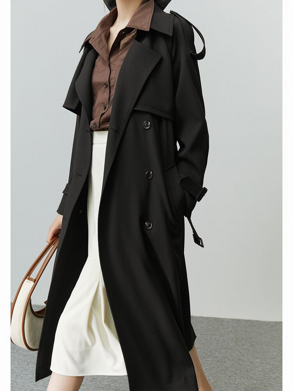 FSLE Hepburn Style Britu ikdienas sieviešu mēteļi 2022. gada rudens, jauns piepilsētas biroja dāmas brīvs mētelis sievietēm, vidēja garuma tranšeja