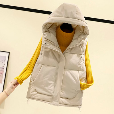 AZYT 2022. gada kokvilnas dūnu veste sievietēm, ziemas modes modes kokvilnas veste ar kapuci, ikdienas ielas apģērba ziemas jaka bez piedurknēm