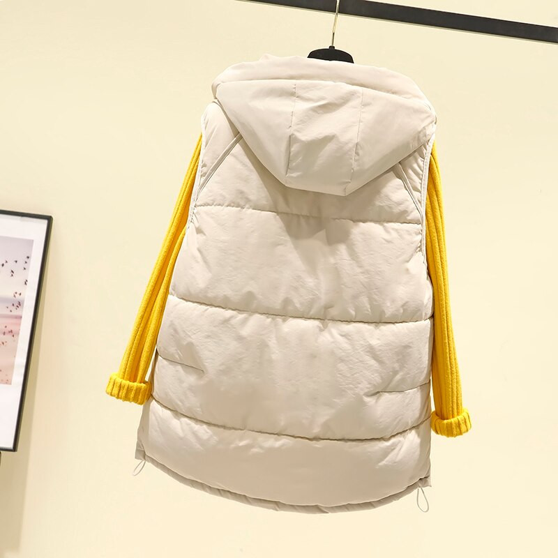 AZYT 2022. gada kokvilnas dūnu veste sievietēm, ziemas modes modes kokvilnas veste ar kapuci, ikdienas ielas apģērba ziemas jaka bez piedurknēm