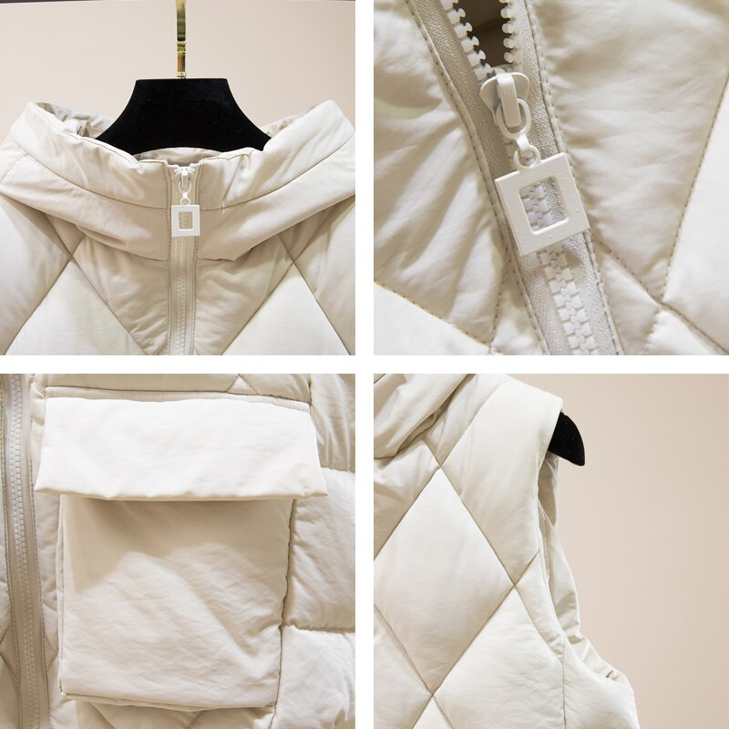 Γυναικείο κοντό γιλέκο 2021, μονόχρωμο κορεάτικο στιλ, αμάνικο χοντρό μπουφάν με κουκούλα Γυναικείο καθημερινό βαμβακερό τζάκετ