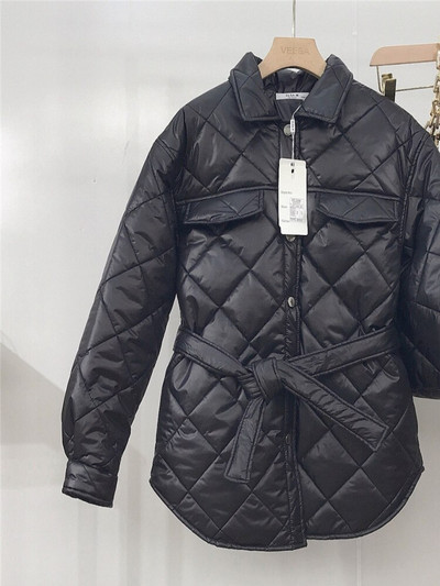 ALPHALMODA 2021 Νέο γυναικείο καπιτονέ δικτυωτό παλτό Sashes Pocket Loose γυναικείο μπουφάν με τσάντες