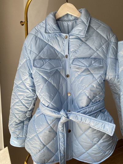 ALPHALMODA 2021 Νέο γυναικείο καπιτονέ δικτυωτό παλτό Sashes Pocket Loose γυναικείο μπουφάν με τσάντες