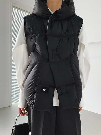 Janveny 90% īpaši viegls balts pīļu dūnu sieviešu veste ar kapuci ziemas bieza maizes dūnu jaka bez piedurknēm sieviešu brīvi žogu virsdrēbes