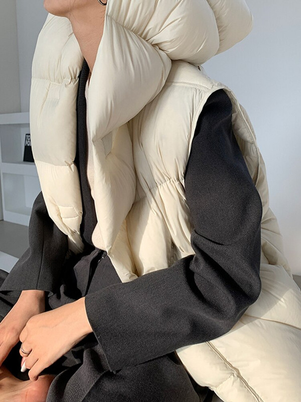 Janveny 90% īpaši viegls balts pīļu dūnu sieviešu veste ar kapuci ziemas bieza maizes dūnu jaka bez piedurknēm sieviešu brīvi žogu virsdrēbes