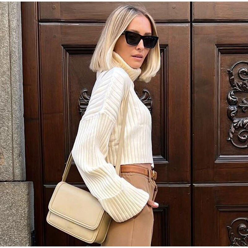 Rudens trikotāžas silti džemperi ar bruņurupuču apkakli Sievietēm ziemas zili ikdienišķi, brīvām piedurknēm sieviešu puloveri, džemperi ar garām piedurknēm