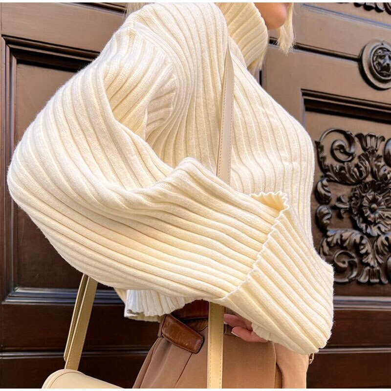 Rudens trikotāžas silti džemperi ar bruņurupuču apkakli Sievietēm ziemas zili ikdienišķi, brīvām piedurknēm sieviešu puloveri, džemperi ar garām piedurknēm