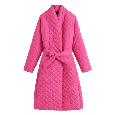 Ardm gara taisna ziemas jaka sieviešu mētelis ar rombveida rakstu ikdienišķas jostas Sieviešu parkas Lielizmēra dūnu kokvilnas topi Ārdrēbes